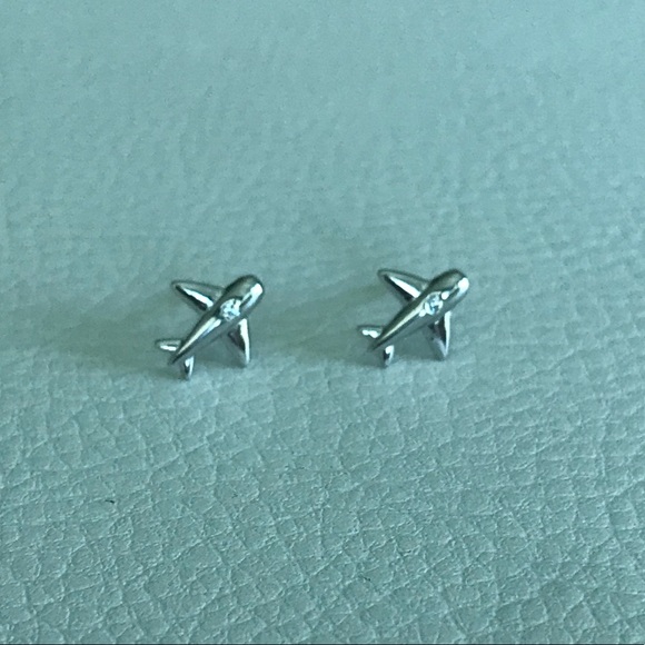 925 Sterling Silver Airplane Stud Earrings - Picture 5 of 7